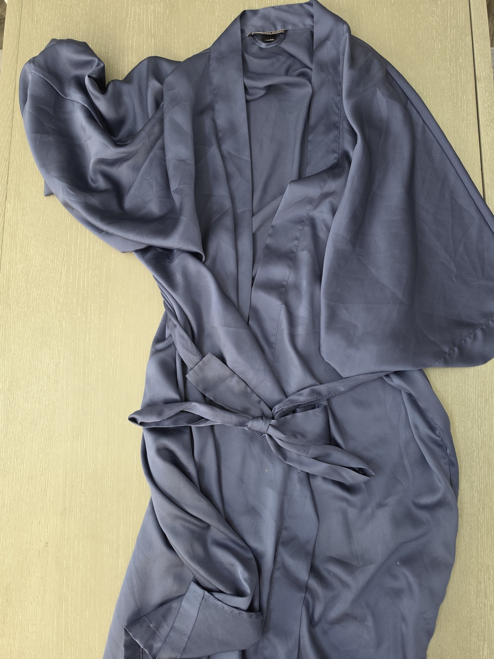 Victoria's Secret Navy Blue Satin Robe with Tie Waist